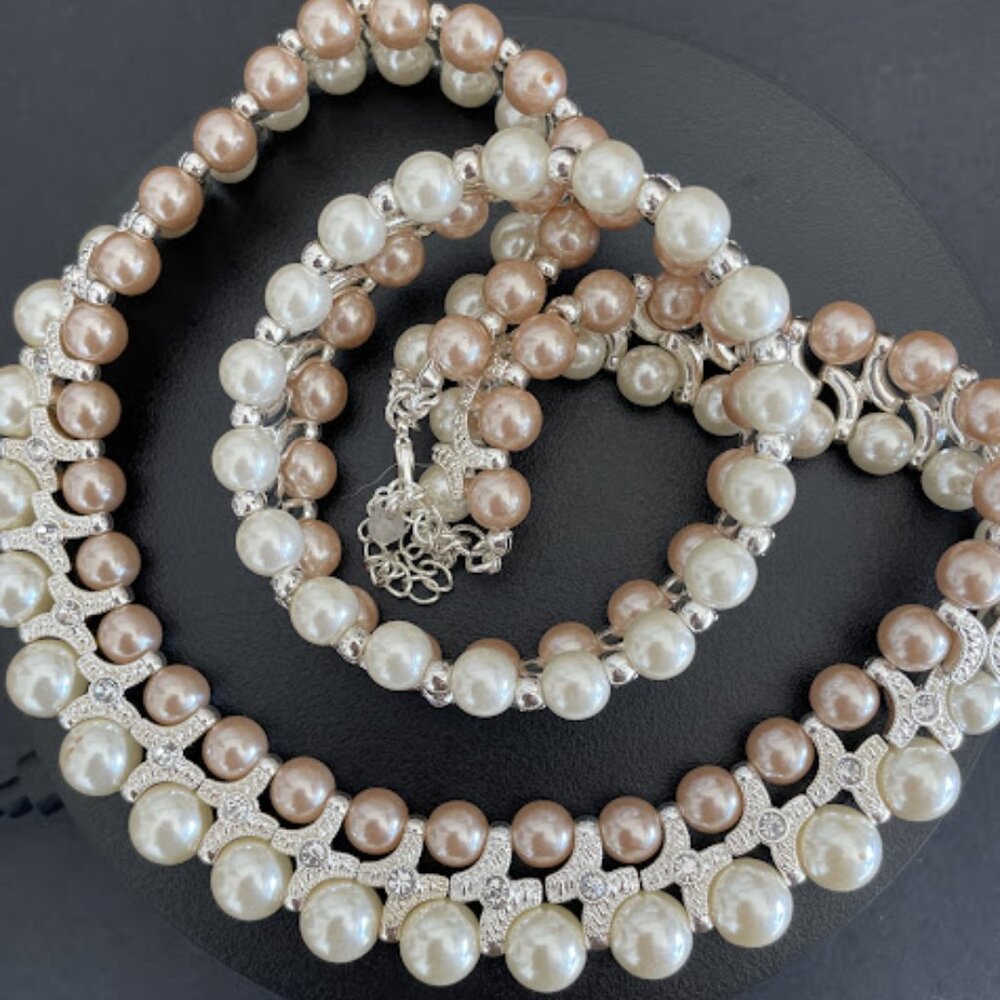 Vintage Retro Shofel Bros Signed SHB Faux Pearl Necklace Bracelet Set - Picture 8 of 8
